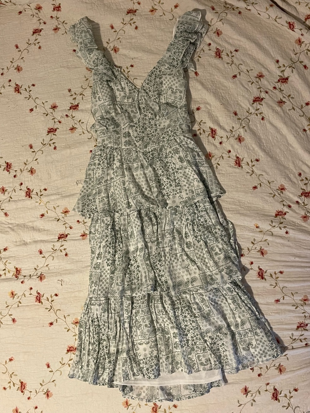 NWT Francesca’s Sage Green Flutter Ruffle Dress, Ties In Back - Women’s Medium